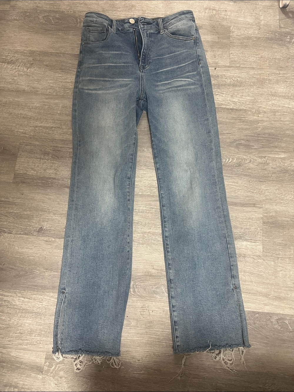 High-Rise Light Blue Wide Leg Jeans with Raw Hem